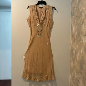 Vintage Tara Jarmon cream silk midi dress with beautiful sequins throughout!